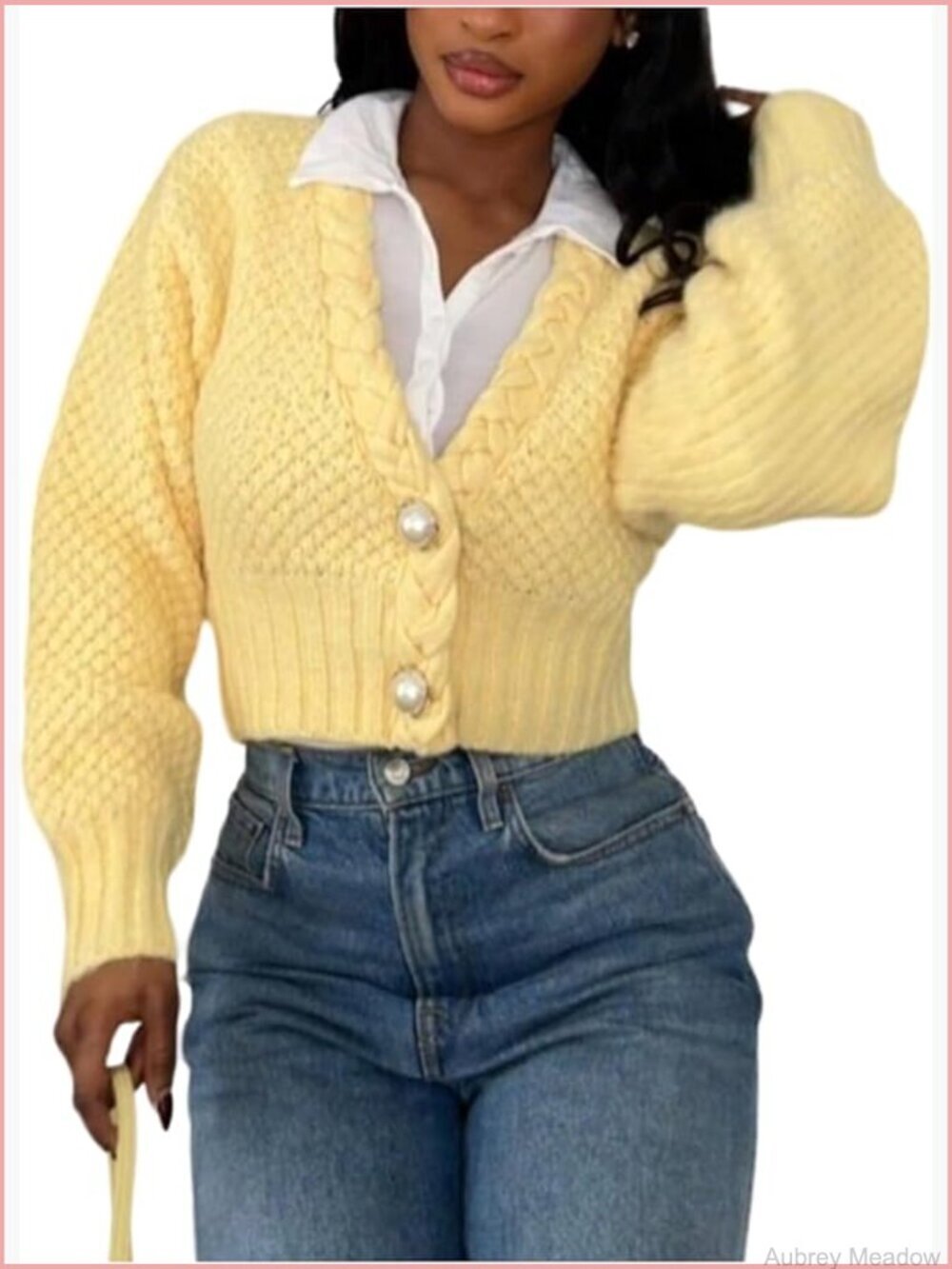 Elegant Button Down Cropped Cardigan V Neck Long Sleeve Fall Sweaters
